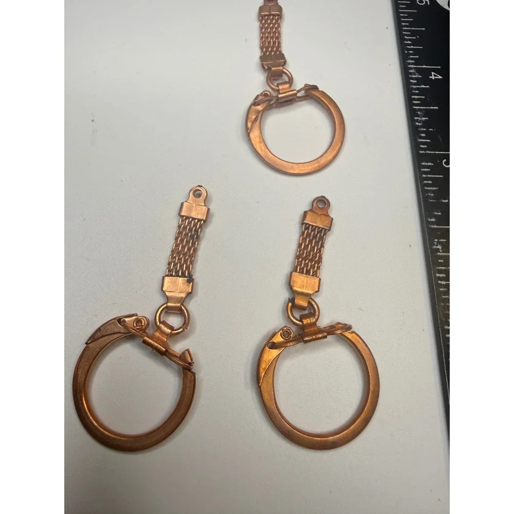 Vintage Copper Mesh Keychain Lot 3pc Snake Head Serpent Key Ring Mid Century